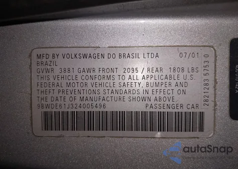 2002 Volkswagen Gti 1.8L/337 from USA, damaged, VIN 9BWDE61J324005496